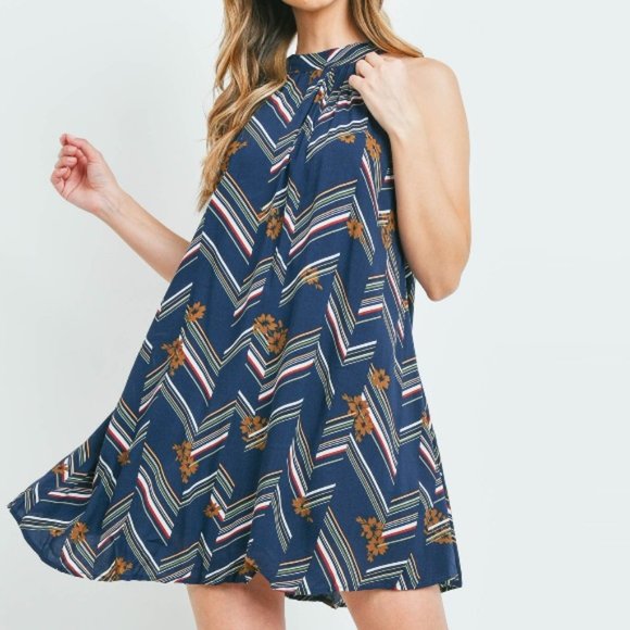 Mixed Print Mini Dress Beige - Picture 8 of 9